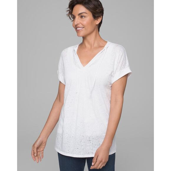 NWT Soma Dolman Hoodie Women XXL White Floral Burnout V-Neck Short Sleeve - Picture 2 of 9